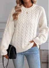 Beige Long Sleeve Round Neck Sweater | thumb picture 