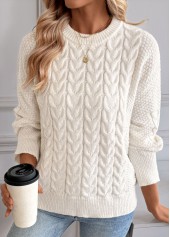 Beige Long Sleeve Round Neck Sweater | thumb picture 