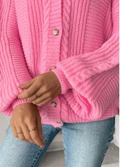 Pink Button Long Sleeve V Neck Cardigan | thumb picture 
