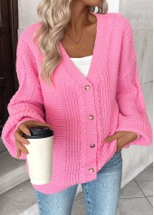 Pink Button Long Sleeve V Neck Cardigan | thumb picture 