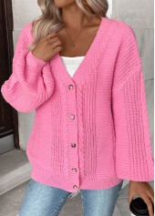 Pink Button Long Sleeve V Neck Cardigan | thumb picture 