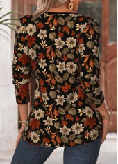 Black Tummy Coverage Floral Print Long Sleeve Blouse | thumb picture 