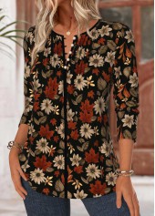 Black Tummy Coverage Floral Print Long Sleeve Blouse | thumb picture 