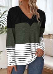 Olive Green Tummy Coverage Striped Long Sleeve T Shirt | thumb picture 