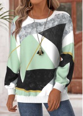 Mint Green Tummy Coverage Geometric Print Long Sleeve Sweatshirt