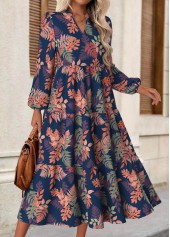 Multi Color Tummy Coverage Floral Print Long Sleeve Dress