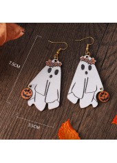 White Ghost Pumpkin Design Wood Earrings | thumb picture 