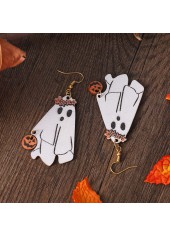 White Ghost Pumpkin Design Wood Earrings | thumb picture 