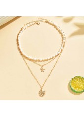 Golden Starfish Scallop Design Alloy Necklace | thumb picture 