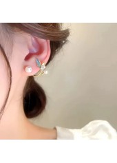 White Pearl Design Alloy Leaf Earrings