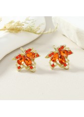 Orange Leaf Alloy Rhinestone Detail Earrings