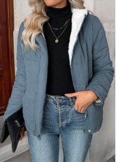 Denim Blue Tummy Coverage Long Sleeve Hooded Coat | thumb picture 