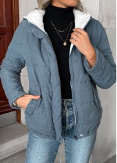 Denim Blue Tummy Coverage Long Sleeve Hooded Coat | thumb picture 