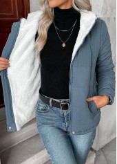 Denim Blue Tummy Coverage Long Sleeve Hooded Coat