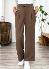 Dark Camel Pocket Straight Leg Elastic Waist Pants | thumb picture 