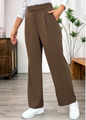 Dark Camel Pocket Straight Leg Elastic Waist Pants | thumb picture 