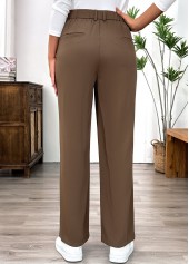 Dark Camel Pocket Straight Leg Elastic Waist Pants | thumb picture 