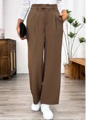 Dark Camel Pocket Straight Leg Elastic Waist Pants | thumb picture 