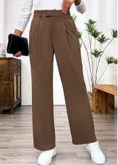 Dark Camel Pocket Straight Leg Elastic Waist Pants