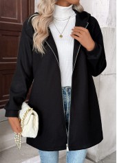Black Tummy Coverage Long Sleeve Hooded Coat | thumb picture 