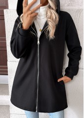Black Tummy Coverage Long Sleeve Hooded Coat | thumb picture 