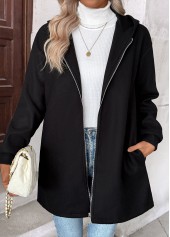 Black Tummy Coverage Long Sleeve Hooded Coat