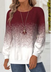Wine Red Tummy Coverage Ombre Long Sleeve Sweatshirt