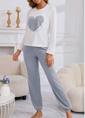 White Heart Print Long Sleeve Lounge Top and Pants