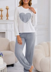 White Heart Print Long Sleeve Lounge Top and Pants | thumb picture 