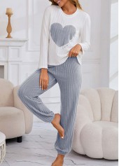 White Heart Print Long Sleeve Lounge Top and Pants | thumb picture 