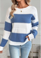 Blue Tummy Coverage Striped Long Sleeve Round Neck Sweater | thumb picture 