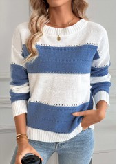 Blue Tummy Coverage Striped Long Sleeve Round Neck Sweater | thumb picture 