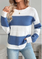 Blue Tummy Coverage Striped Long Sleeve Round Neck Sweater | thumb picture 
