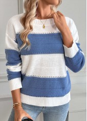 Blue Tummy Coverage Striped Long Sleeve Round Neck Sweater | thumb picture 