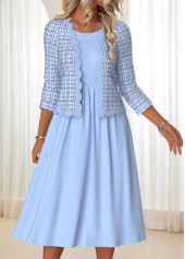 Blue Tummy Coverage Plaid Long Sleeve Dress and Cardigan | thumb picture 