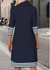 Navy Tummy Coverage Striped Long Sleeve Cowl Neck Dress | thumb picture 
