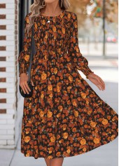 Orange Tummy Coverage Floral Print Long Sleeve Dress | thumb picture 
