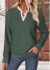 Green Frill Long Sleeve Split Neck Sweatshirt | thumb picture 