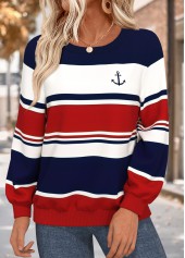 Multi Color Tummy Coverage Geometric Print Long Sleeve Sweatshirt
