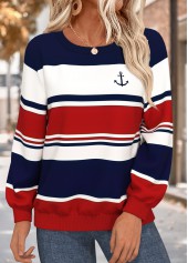 Multi Color Tummy Coverage Geometric Print Long Sleeve Sweatshirt | thumb picture 