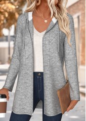 Dark Grey Marl Tummy Coverage Long Sleeve Hooded Coat | thumb picture 
