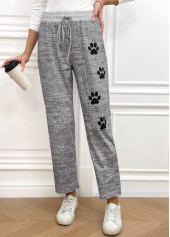 Grey Animal Print Straight Leg Elastic Waist Pants | thumb picture 