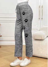 Grey Animal Print Straight Leg Elastic Waist Pants | thumb picture 