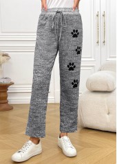 Grey Animal Print Straight Leg Elastic Waist Pants | thumb picture 