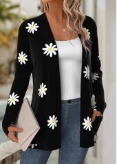 Black Tummy Coverage Floral Print Long Sleeve Coat | thumb picture 