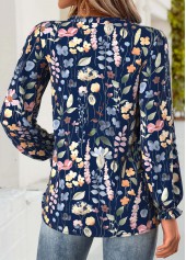 Navy Tummy Coverage Floral Print Long Sleeve Blouse | thumb picture 