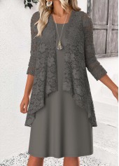 Grey Tummy Coverage Long Sleeve Dress and Cardigan