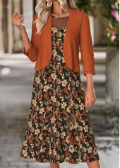 Terracotta Tummy Coverage Floral Print Dress and Cardigan