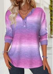 Multi Color Tummy Coverage Ombre Long Sleeve Sweatshirt