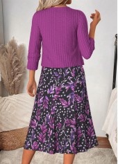 Purple Tummy Coverage Floral Print Dress and Cardigan | thumb picture 